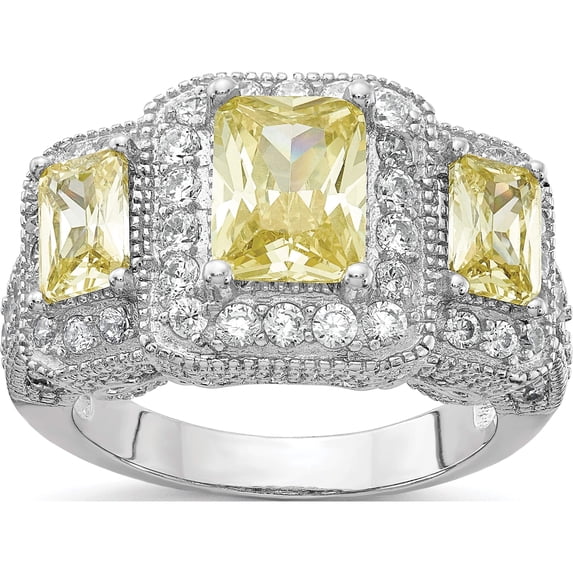 Sterling Silver Cheryl M Rhod-Pl Yellow And White Cz 3 Stone Ring (Size 6) Made In China qcm391-6
