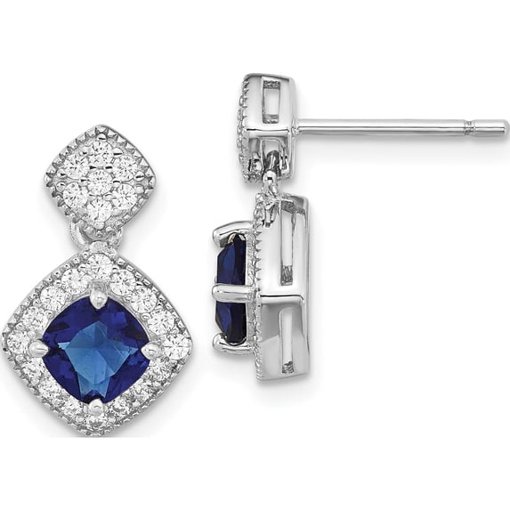 Sterling Silver Cheryl M Rhodium-Plated Blue Glass And Cz Post Earrings (15 X 9) Made In China qcm1518