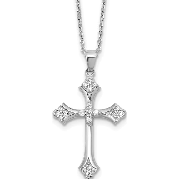 Sterling Silver Cheryl M Rhodium-Plated Brilliant-Cut Cz Cross 18 Inch Necklace With 2 Extender(Length 20) - Jbsp