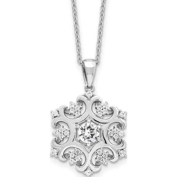 Sterling Silver Cheryl M Rhodium-Plated Brilliant-Cut Cz Snowflake 18 Inch Necklace With 2 Extender(Length 20) - Jbsp
