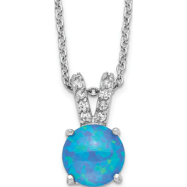 Cheryl M Sterling Silver Cubic Zirconia and Blue Opal Necklace Cheryl M Sterling Silver Cubic Zirconia and Blue Opal Necklace