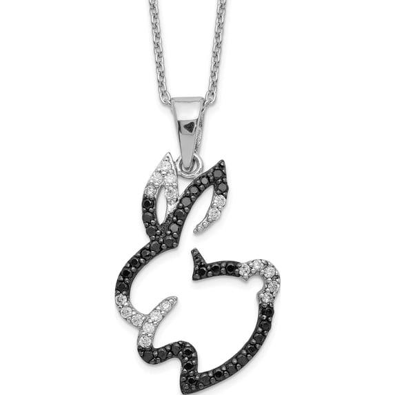 Sterling Silver Cheryl M Rhodium-Plated Cz Bunny Rabbit Necklace (18 X 17) Made In China qcm601-18