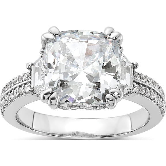 Jewelry by Sweet Pea Cheryl M Sterling Silver Rhodium-plated Fancy Cushion-cut Baguette-cut and Brilliant-cut CZ Ring