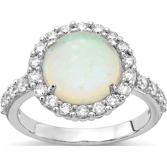 Sterling Silver Cheryl M Rhodium-Plated Lab Created Opal And Cz Ring (Size 8) Made In China qcm373-8