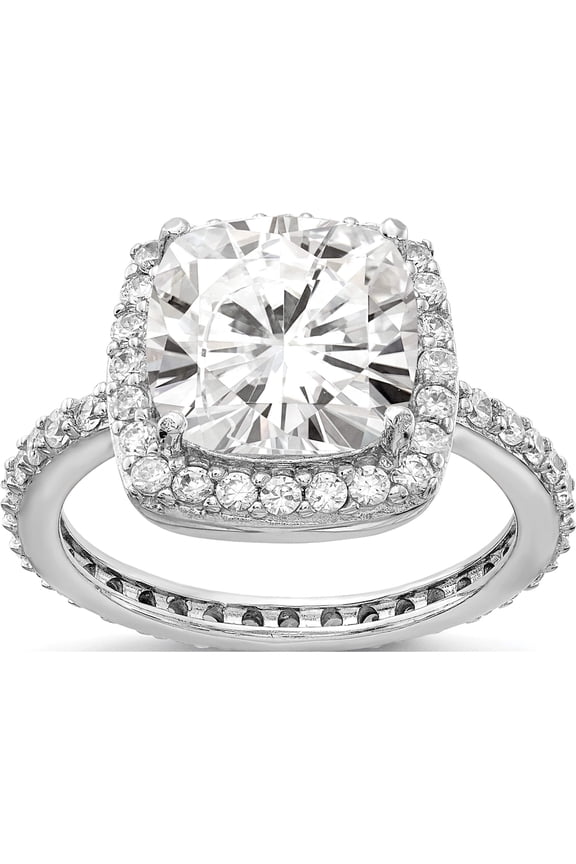 Sterling Silver Cheryl M Rhodium-Plated Rose-Cut Cz Square Ring (Size 8) Made In China qcm154-8