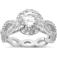 thumbnail image 1 of Sterling Silver Cheryl M Rhodium-Plated Twisted Design Round Cz Halo Ring (Size 8) Made In China qcm894-8, 1 of 5