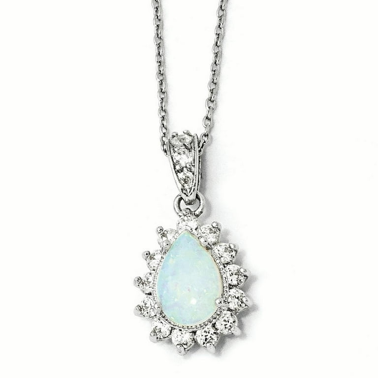 Cheryl M Sterling Silver CZ Opal Pear Halo Pendant Necklace Cheryl M Sterling Silver CZ Opal Pear Halo Pendant Necklace