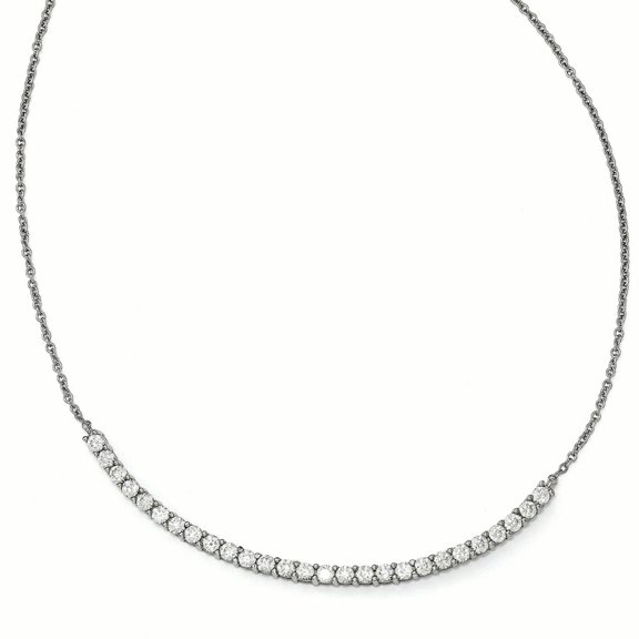 Sterling Silver Cheryl M Rhodium-plated CZ Curved Bar Necklace