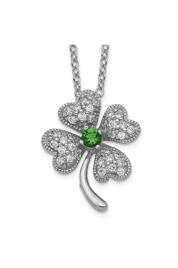 Cheryl M Sterling Silver Simulated Emerald/CZ 4-leaf Clover 18in Necklace