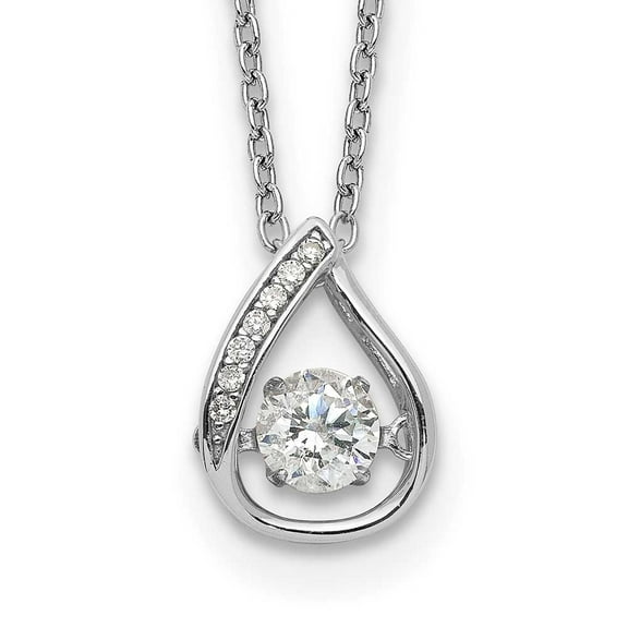 Sterling Silver Cheryl M Rhodium-plated Vibrant CZ Teardrop Necklace