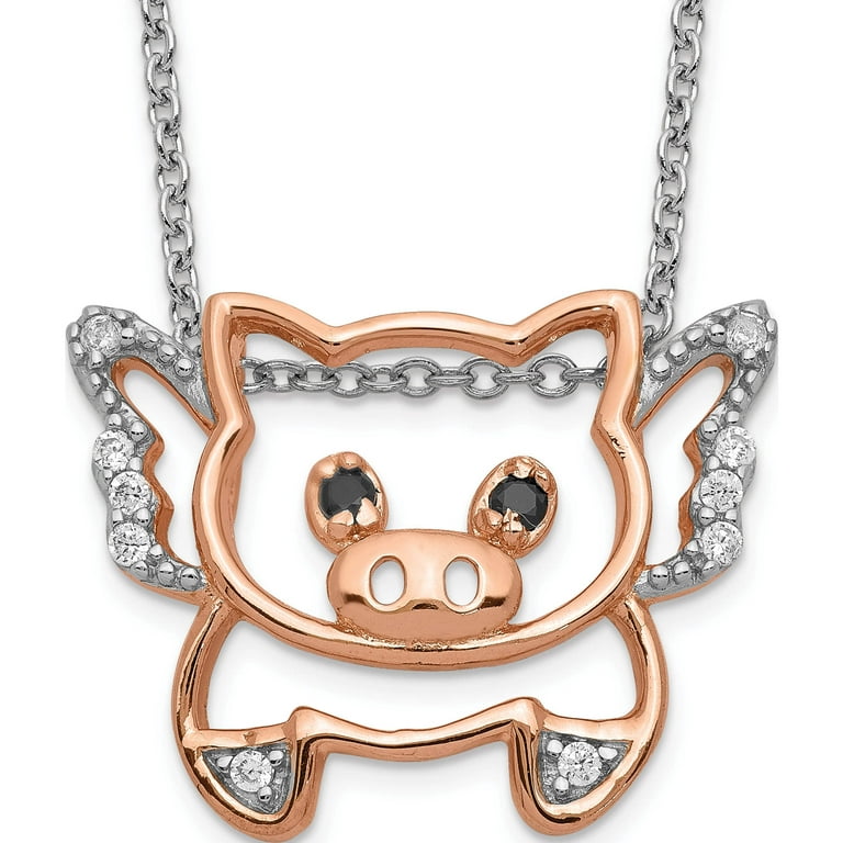 Cheryl M Sterling Silver and Rose Gold Plated CZ Pig Necklace Cheryl M Sterling Silver and Rose Gold Plated CZ Pig Necklace
