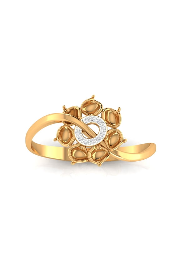 Sterling Silver Chic Flower Moissanite Yellow Gold Plated Ring For Women