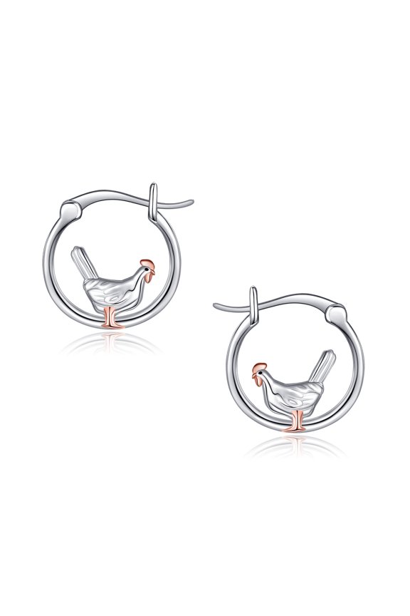 Sterling Silver Chicken Hoop Earrings For Women Jewelry With Presents Box