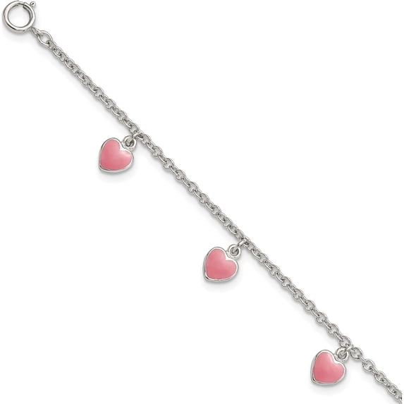 Sterling Silver Childern's Enameled Hearts 5.5In Plus .5In Ext Bracelet Made In Thailand qg4654-5.5