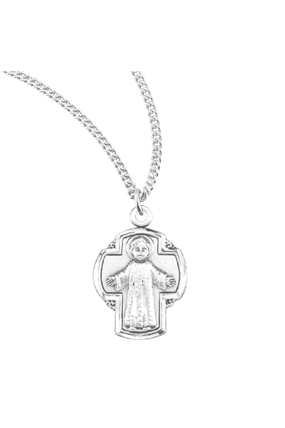 Sterling Silver Christ the Young offspring Cross Pendant, 18" Rhodium Plated Stainless Steel Chain, Made in USA - Deluxe Velvet Gift Box