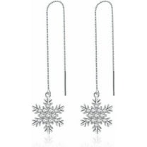 Sterling Silver Christmas Snowflake Dangle Earrings Chain for Women Teens Snowflake Drop Earrings Threader Winter Earrings