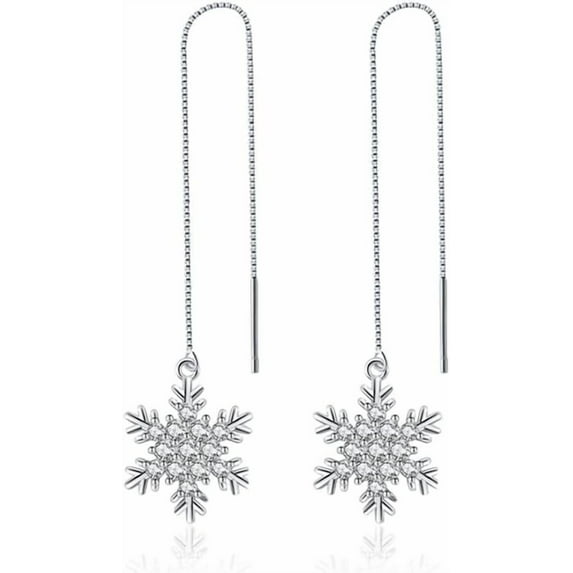 Sterling Silver Christmas Snowflake Dangle Earrings Chain for Women Teens Snowflake Drop Earrings Threader Winter Earrings