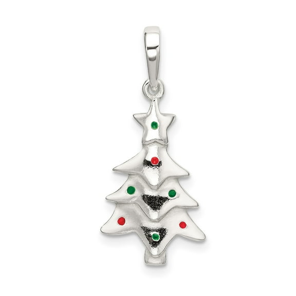 Sterling Silver Christmas Tree Necklace with Red and Green Accents, Festive Pendant for Women or Unisex, Holiday Star Symbol, Seasonal Winter Jewelry, 925 Charm Accessory