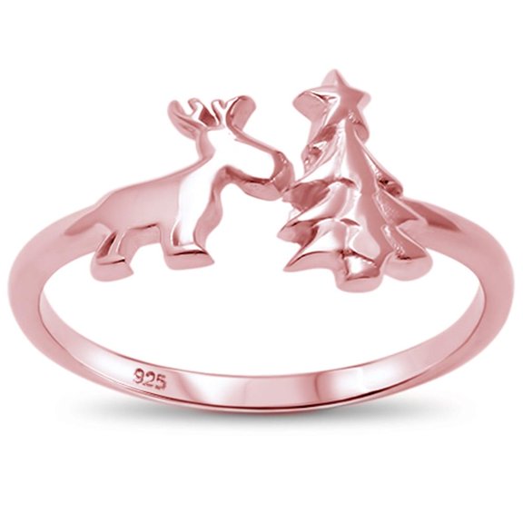 Sterling Silver Christmas Tree & Reindeer Ring Sizes Size 5