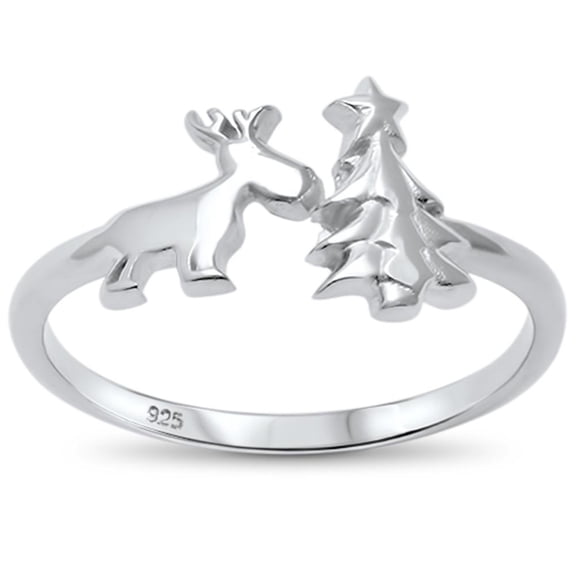 Sterling Silver Christmas Tree & Reindeer Ring Sizes Size 6