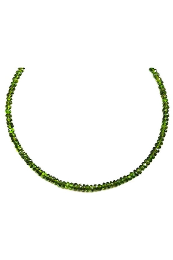Sterling Silver Chrome Diopside Necklace Green Faceted Rondelles Solid Strand, 18"
