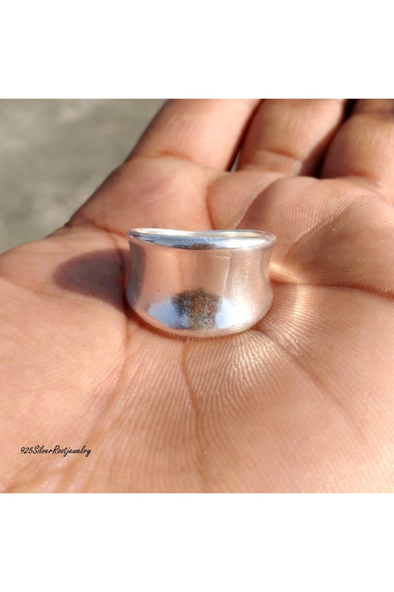 Sterling Silver Cigar Ring – Chunky Wide Band Concave Statement High Polish Bold Silver Jewelry