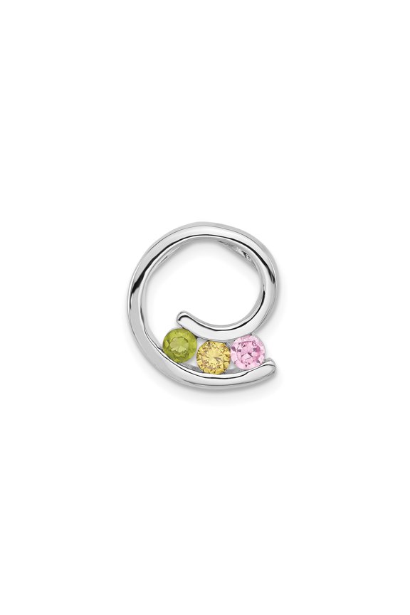 Sterling Silver Circle Pendant Necklace for Women with Green Yellow Pink Cubic Zirconia, Abstract Swirl Design Symbolizing Unity, Modern Minimalist Style, Everyday or Special Occasion Jewelry