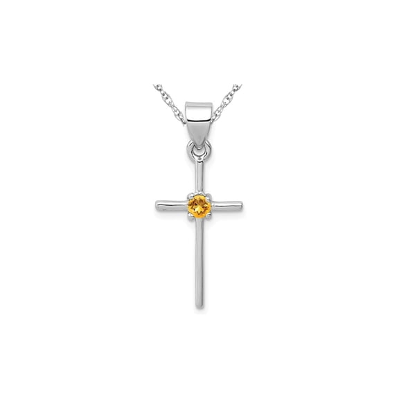 Gem & Harmony Sterling Silver Citrine Cross Pendant Necklace with Chain for Women