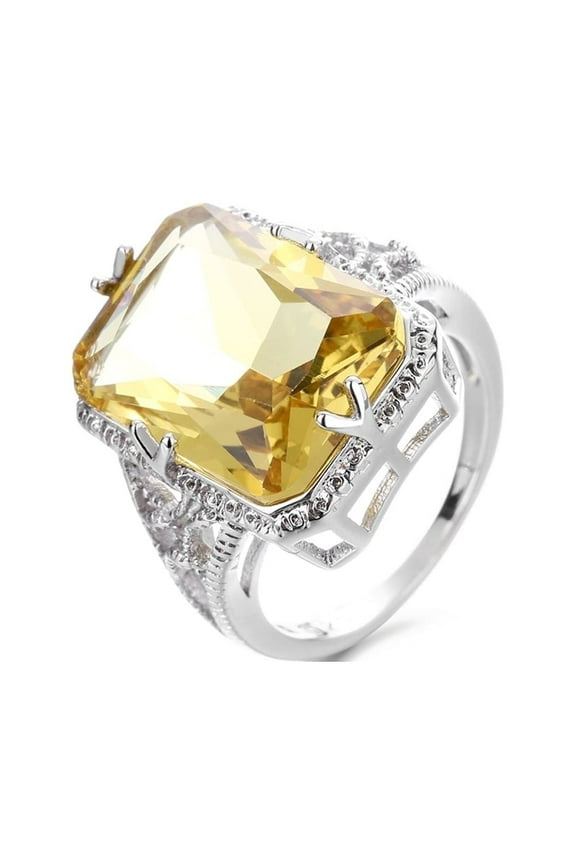 18K White Gold Plating Citrine Crystal Vintage Ring