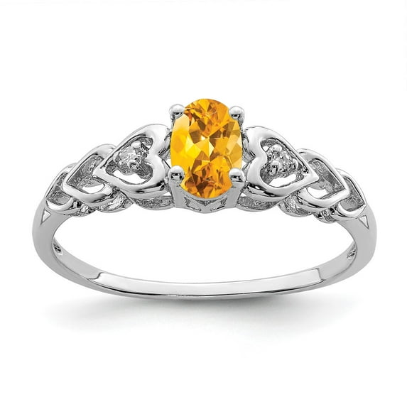 925 Sterling Silver Polished Citrine and Diamond Ring Size 7 2mm Wide - Jewelry Gift for Mom