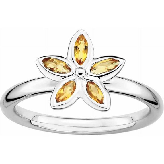 Sterling Silver Citrine Flower Ring