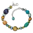 thumbnail image 1 of Sterling Silver Citrine Lapis Dyed Howlite Blue Jade/ Freshwater Cultured Pearl Bracelet - 7.5 Inch - Measures 22mm Wide, 1 of 2