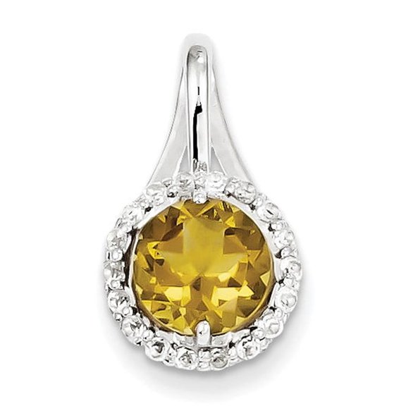 Sterling Silver Citrine Pendant Necklace for Women with Yellow Round Gemstone and Clear Stone Halo, Teardrop Design, November Birthstone Fine Jewelry, Elegant Faceted Gemstone Necklace