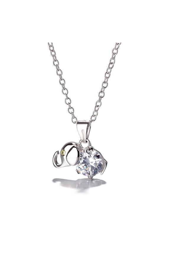 Sterling Silver Citrine and White Topaz Elephant Pendant Necklace