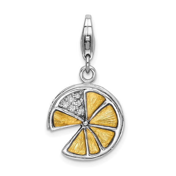 Sterling Silver Citrus Slice Pendant for Women with Yellow Enamel and Clear Stone Accents, Summer Fruit Jewelry Symbolizing Energy, Freshness and Zest for Life