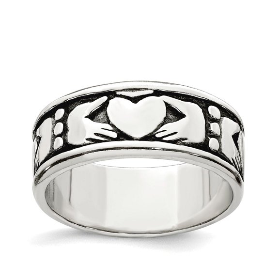 925 Sterling Silver Solid Polished Artisan Oxidized Irish Claddagh Celtic Trinity Knot Design Ring Size 11 -  Jewelry Gi