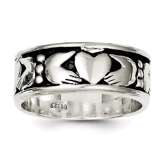 925 Sterling Silver Solid Polished Artisan Oxidized Irish Claddagh Celtic Trinity Knot Design Ring Size 9 -  Jewelry Gif