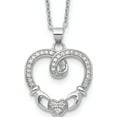 thumbnail image 1 of Sterling Silver Claddagh Heart Cz With 1 In Ext.Necklace (17.5 X 19.6) Made China qg5407-16.5, 1 of 5