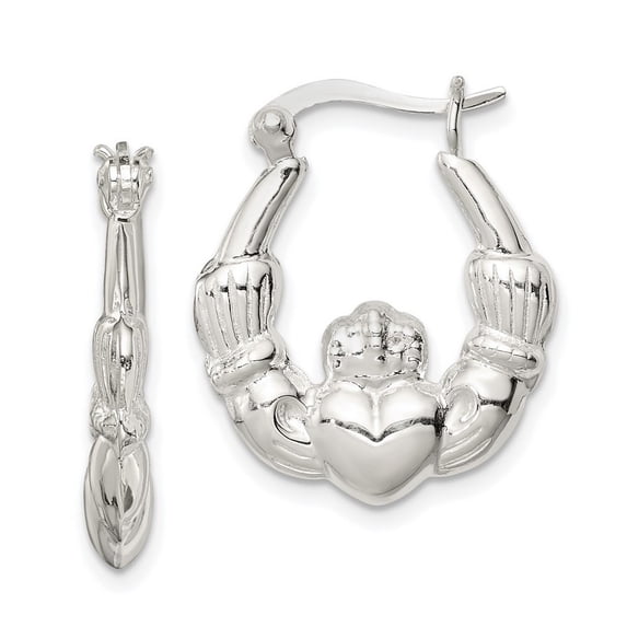 Sterling Silver Claddagh Hoop Earrings - Measures 3/4 Inch