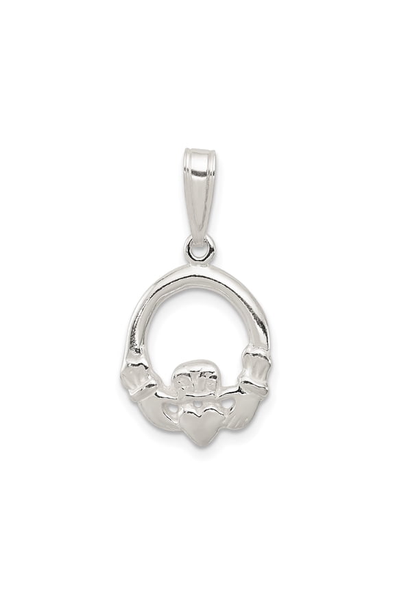 Sterling Silver Claddagh Pendant Charm, Irish Celtic Heart Crown Hands Symbol