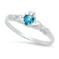 thumbnail image 1 of Sterling Silver Claddagh November Birthstone Blue Topaz CZ Promise Ring 7 Made in Italy + Cloth, 1 of 6