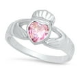 thumbnail image 1 of Sterling Silver Claddagh October Birthstone pink CZ Promise Ring 5 Made in Italy + Cleaning Cloth, 1 of 6