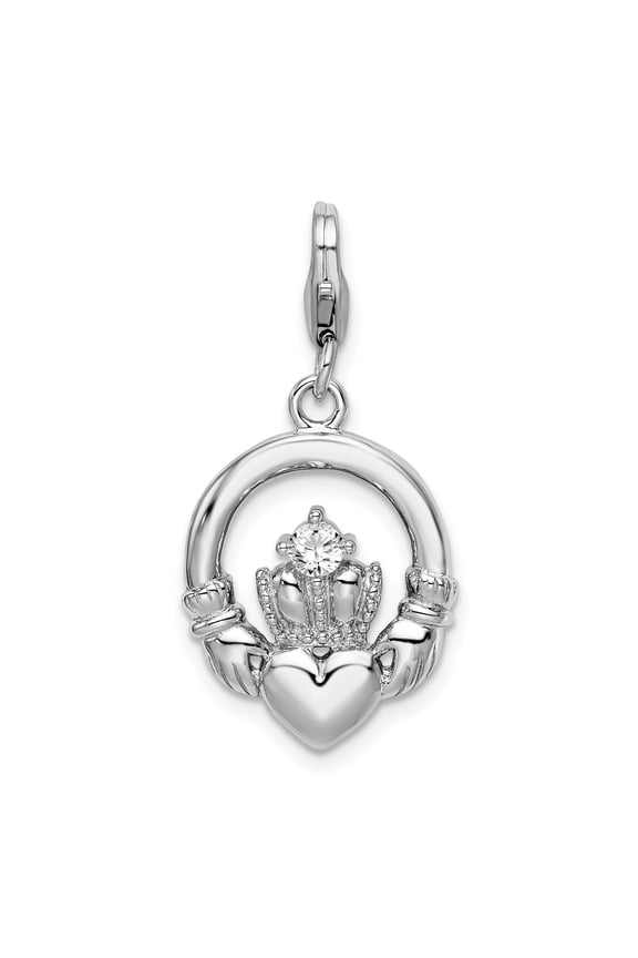 Sterling Silver Claddagh Pendant Charm for Women, Celtic Irish Heritage Jewelry with Heart Crown Hands Symbol, Love Loyalty Friendship Necklace or Bracelet Accessory