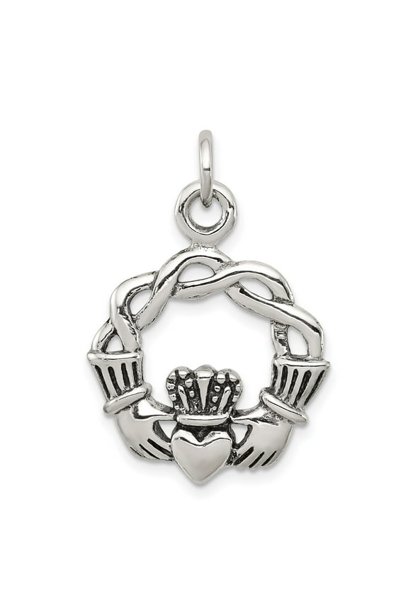 Sterling Silver Claddagh Pendant Necklace for Women and Men with Celtic Knot Circle, Irish Symbol of Love Loyalty Friendship, Unisex Irish Heritage Jewelry