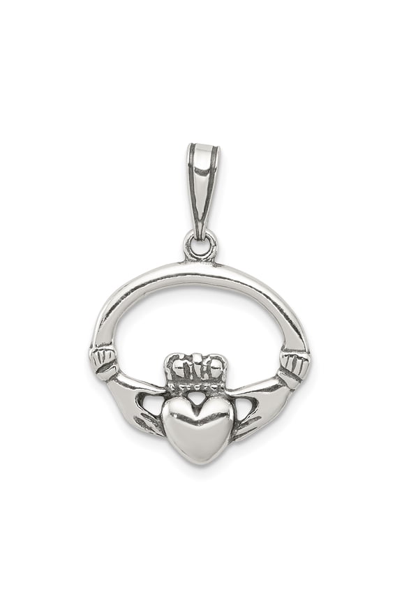 Sterling Silver Claddagh Pendant Necklace with Crowned Heart and Hands, Celtic Irish Jewelry for Men and Women, Symbol of Love Loyalty and Friendship