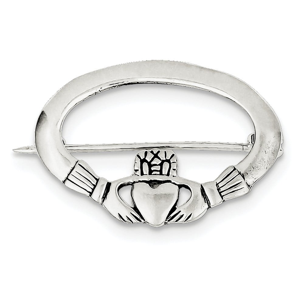 Sterling Silver Claddagh Pin - 4.1 Grams - Measures 24x32mm Wide