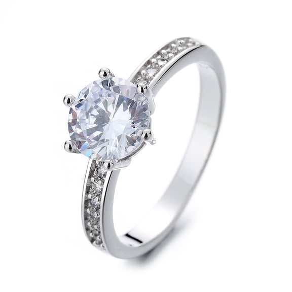 Sterling Silver Classic Brilliant Engagement Ring with Simulated Diamonds