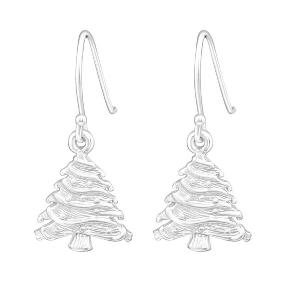 Sterling Silver Classic Christmas Tree Drop Earrings