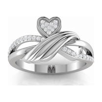 Auory Crossover Heart Motif Moissanite Ring for Women in White Gold Plated, A Symbol of Forever Love