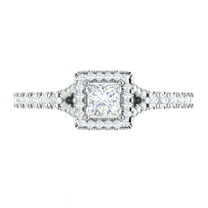 Sterling Silver Classic Princess-Cut Moissanite White Gold Ring Women  